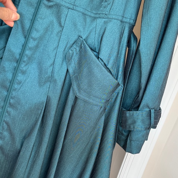 Vintage Dark Teal Trench Coat with Bubble Hem - Picture 8 of 14